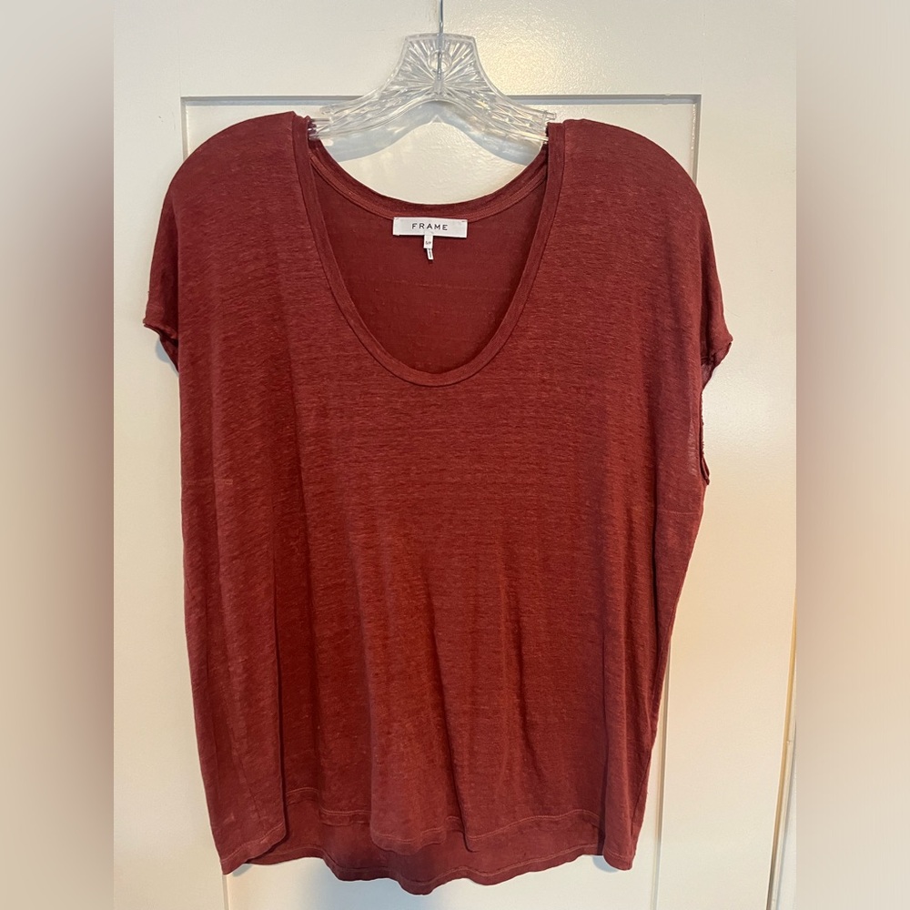 Frame linen-blend top
